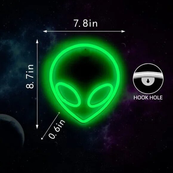 Neon Green Alien ET Space Galaxy Man Cave Girl Gamer Light LED Dorm/Room Decor - Picture 5 of 8